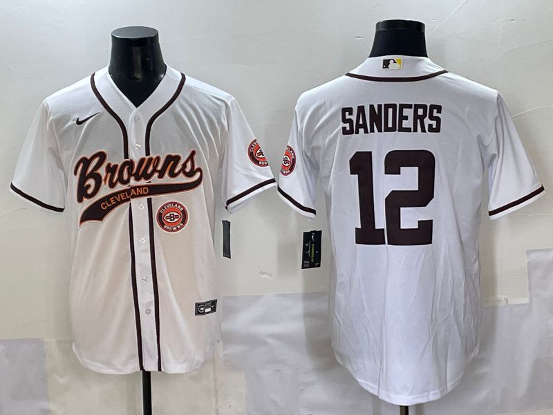 Men 2025 Cleveland Browns 12 Sanders White Joint Name Nike Limited NFL Jersey style 6